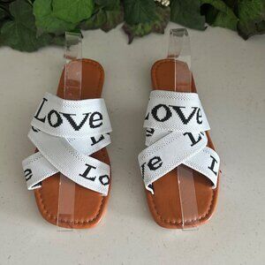 Love Themed Womens Sandals With White Straps & Clear Backstrap